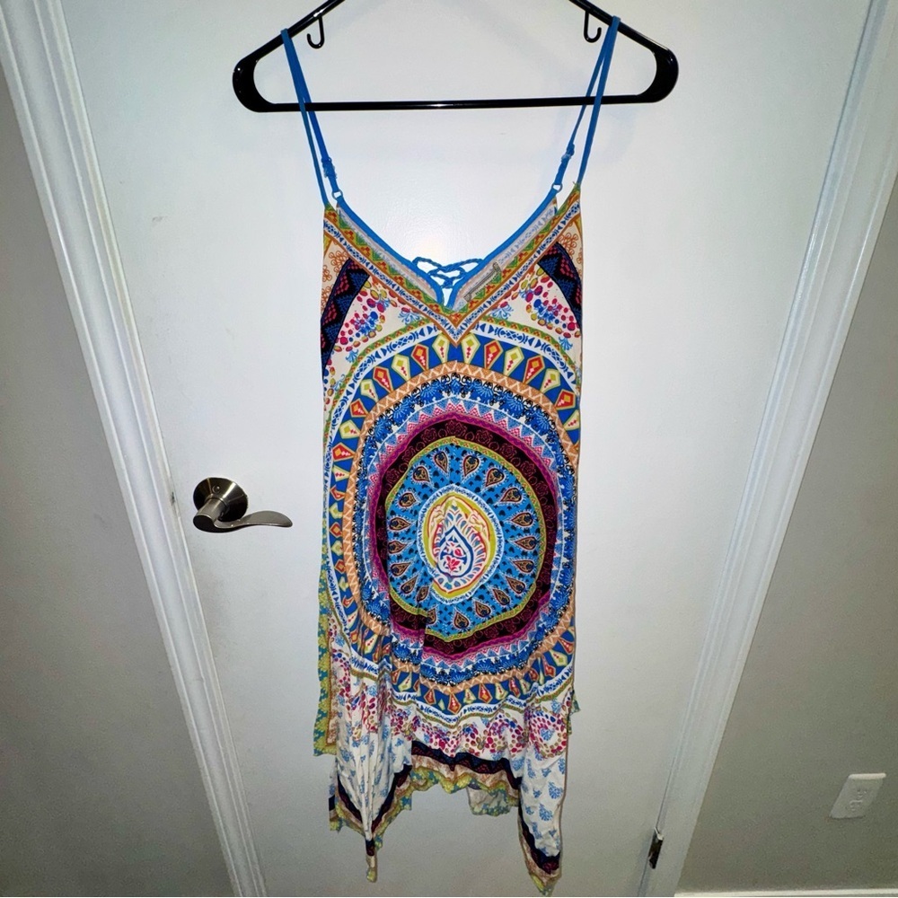 Flying Tomato Asymmetrical Hanky Rayon Dress with Mandala Design